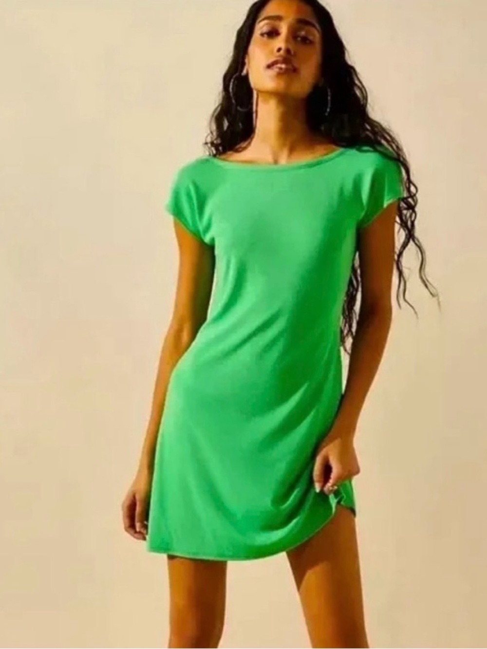 Free People Beach Rosalia Mini Dress L NWT Green Low Back Cap Sleeve Boho